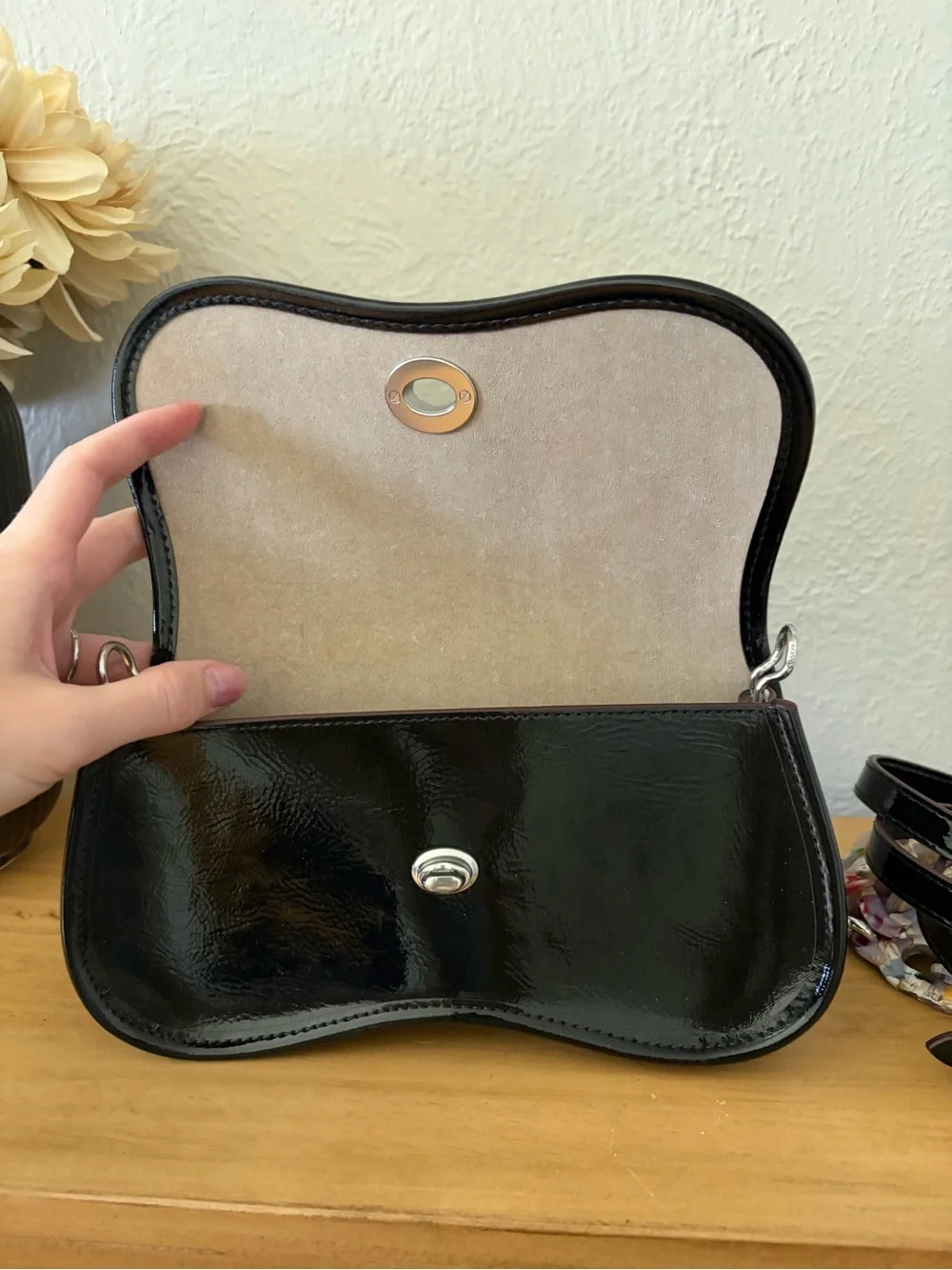 Wavy Dinky Bag With Crossbody Strap In Crinkled Patent Coachtopia Leather